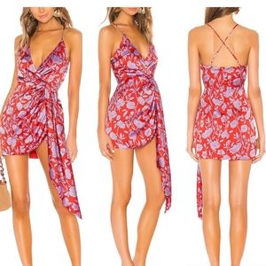 Lovers + Friends Kamala mini dress sleeveless red purple floral satin size small